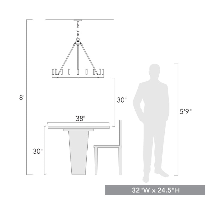 Golden 1017-9 BLK Nine Light Chandelier, Matte Black