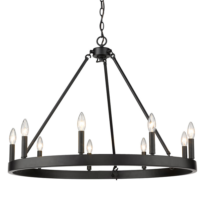 Golden 1017-9 BLK Nine Light Chandelier, Matte Black