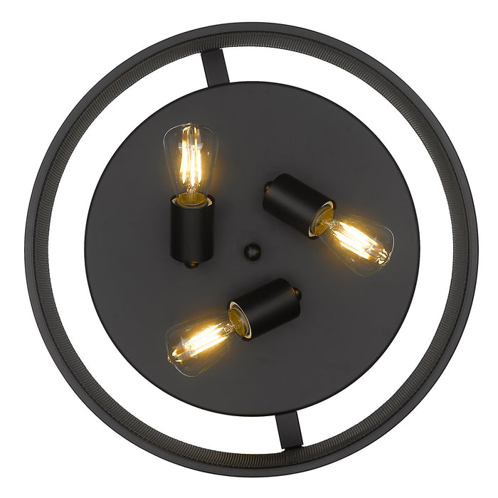 Golden 3168-FM15 BLK-BLK Three Light Flush Mount, Matte Black