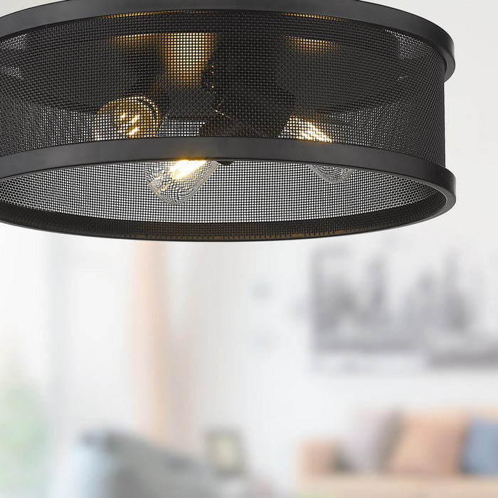 Golden 3168-FM15 BLK-BLK Three Light Flush Mount, Matte Black