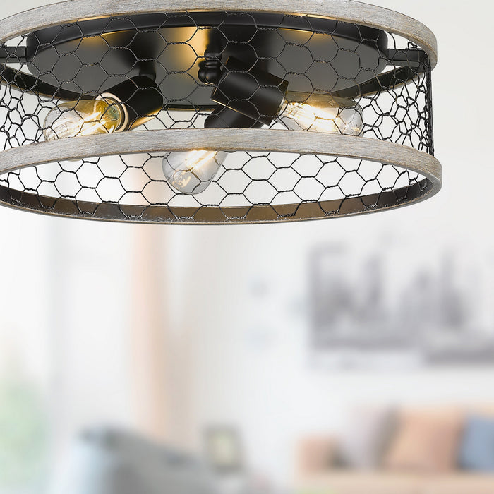 Golden 3171-FM15 BLK-CW Three Light Flush Mount, Matte Black