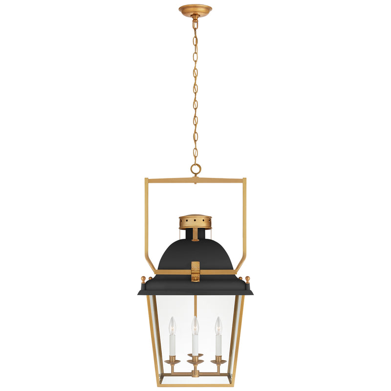 Visual Comfort Signature CHC 5109BLK/AB-CG Four Light Lantern, Matte Black and Antique-Burnished Brass