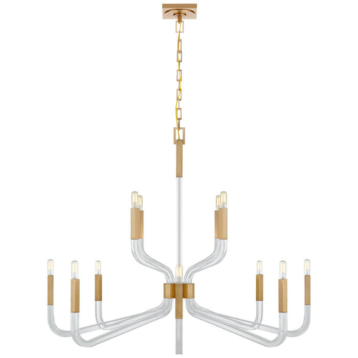 Visual Comfort Signature CHC 5904AB/CG 12 Light Chandelier, Antique-Burnished Brass and Crystal