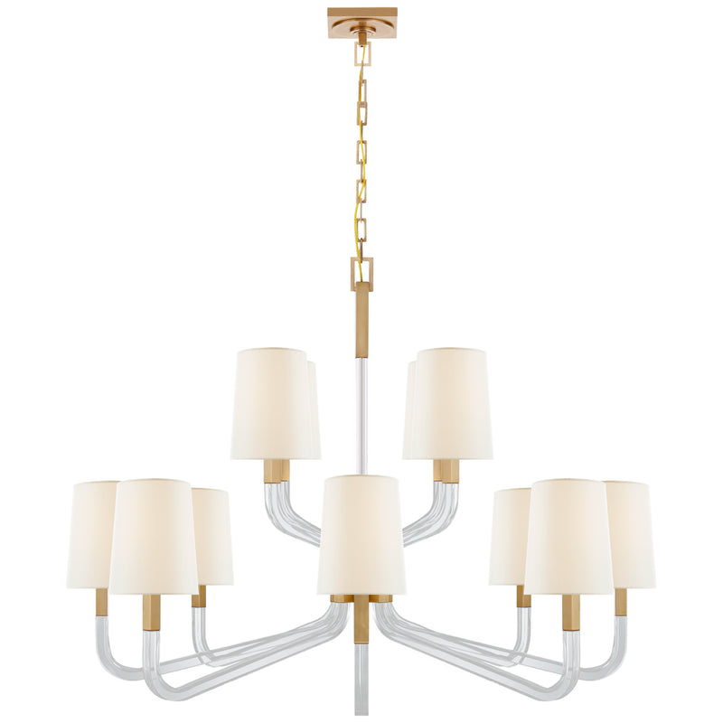 Visual Comfort Signature CHC 5904AB/CG-L 12 Light Chandelier, Antique-Burnished Brass and Crystal