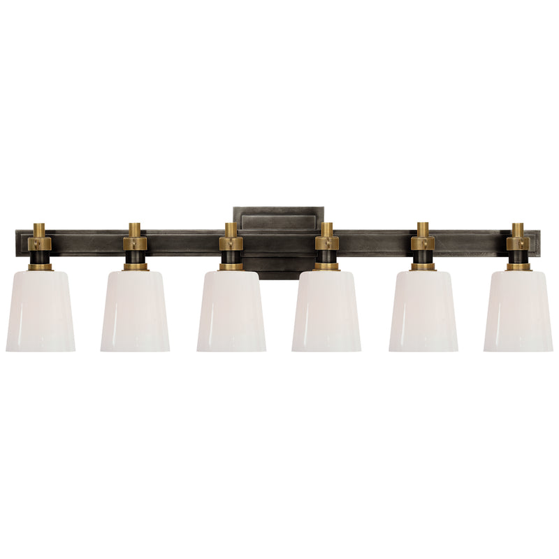 Visual Comfort Signature TOB 2154BZ/HAB-WG Six Light Linear Bath Sconce, Bronze and Hand-Rubbed Antique Brass