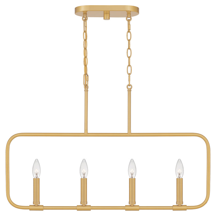 Quoizel ABR432AB Four Light Linear Chandelier, Aged Brass