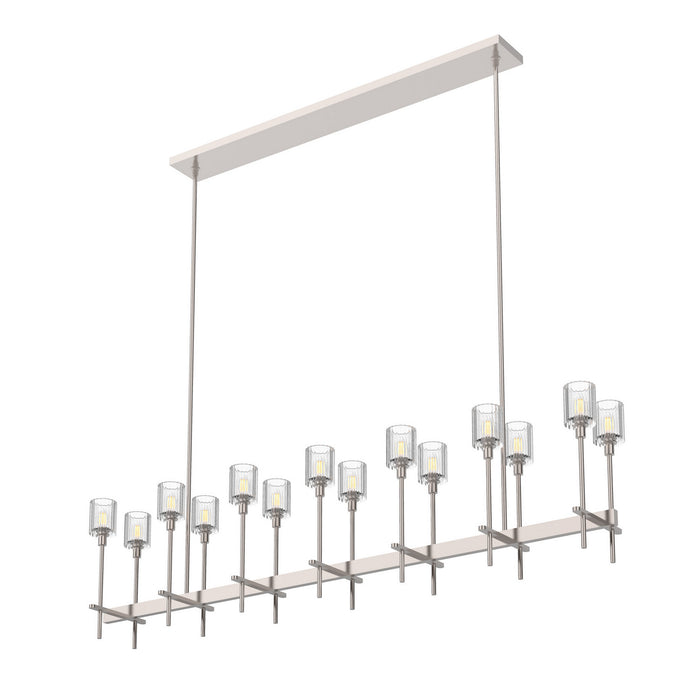 Alora LP314314PNRC 14 Light Island Pendant, Polished Nickel/Ribbed Glass