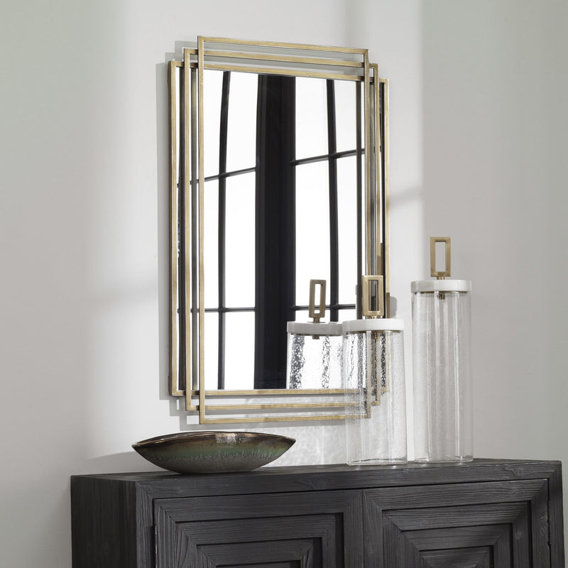 Uttermost 09688 Mirror, Brushed Gold With Silver Highlights