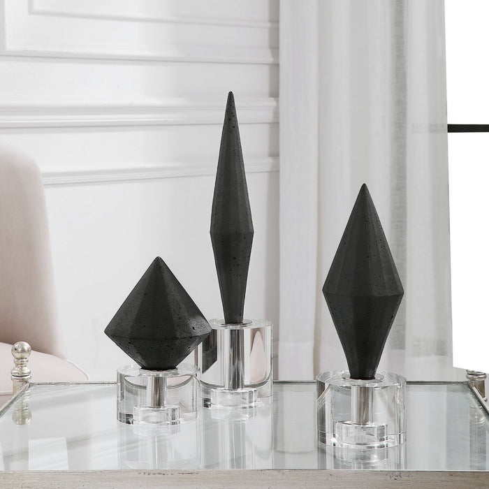 Uttermost 17916 Sculptures, S/3, Marble Atop Crystal Bases