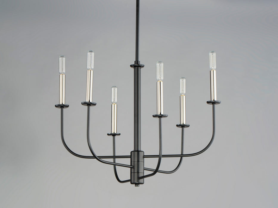 Maxim 10326BKSN Six Light Chandelier, Black / Satin Nickel