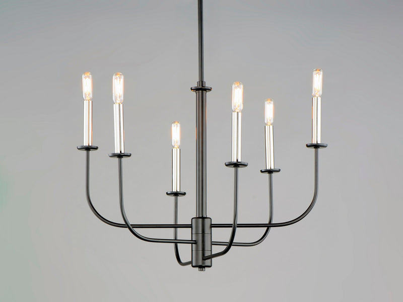 Maxim 10326BKSN Six Light Chandelier, Black / Satin Nickel