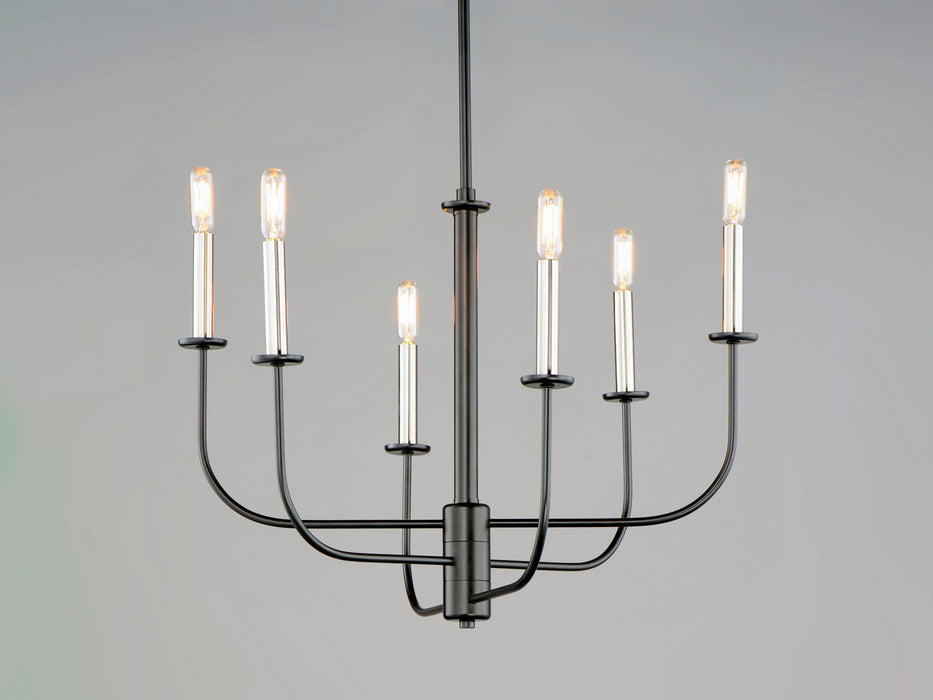 Maxim 10326BKSN Six Light Chandelier, Black / Satin Nickel