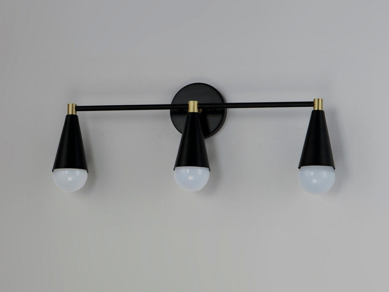 Maxim 11263BKSBR Three Light Bath Vanity, Black / Satin Brass
