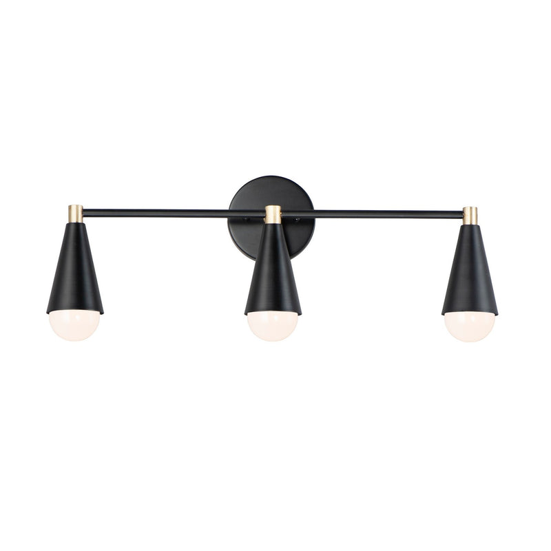 Maxim 11263BKSBR Three Light Bath Vanity, Black / Satin Brass