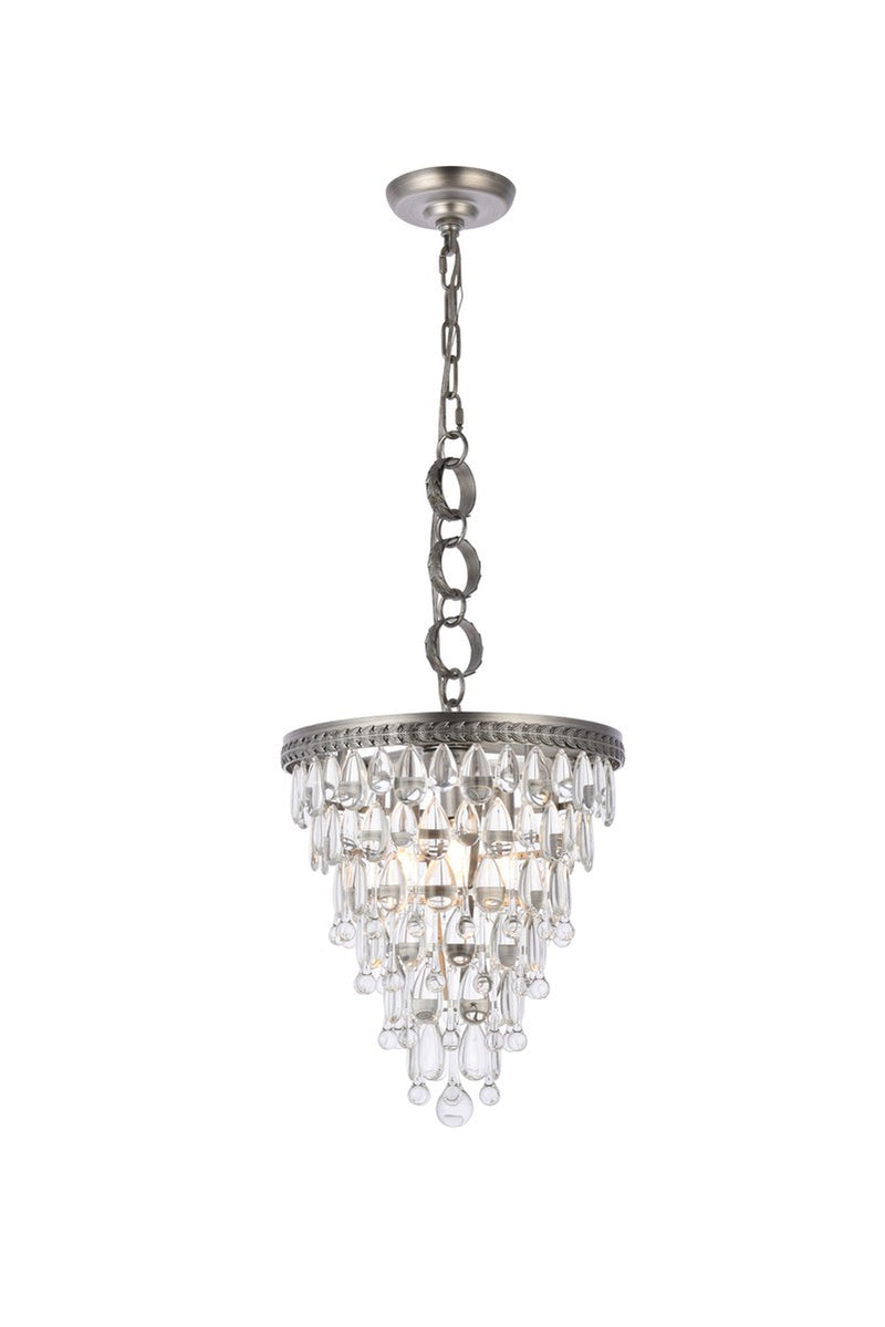 Elegant Lighting 1219D13AS/RC Three Light Pendant, Antique Silver