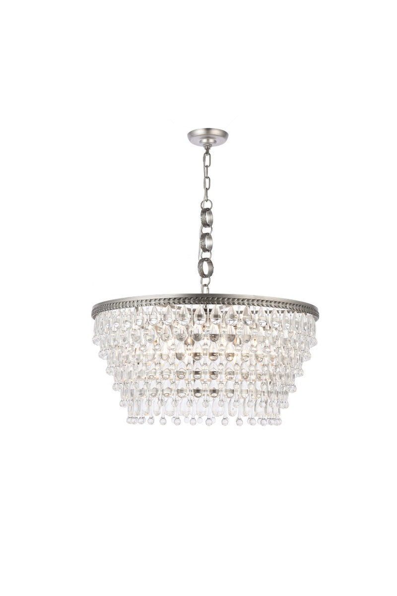 Elegant Lighting 1219D28AS/RC Six Light Chandelier, Antique Silver