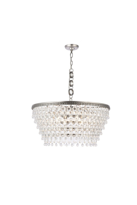Elegant Lighting 1219D28AS/RC Six Light Chandelier, Antique Silver