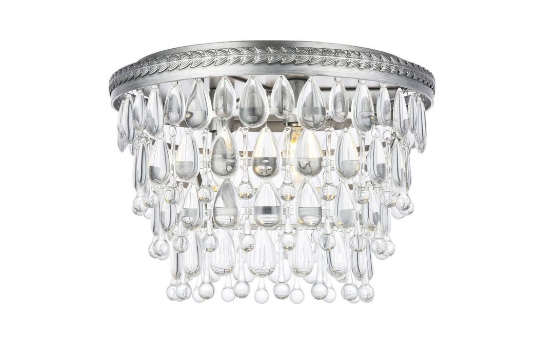 Elegant Lighting 1219F15AS/RC Three Light Flush Mount, Antique Silver