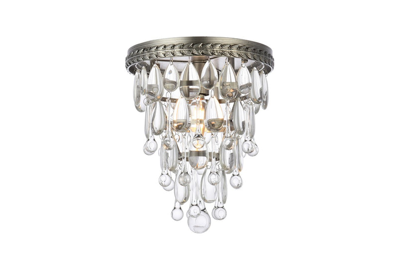 Elegant Lighting 1219F9AS/RC One Light Flush Mount, Antique Silver