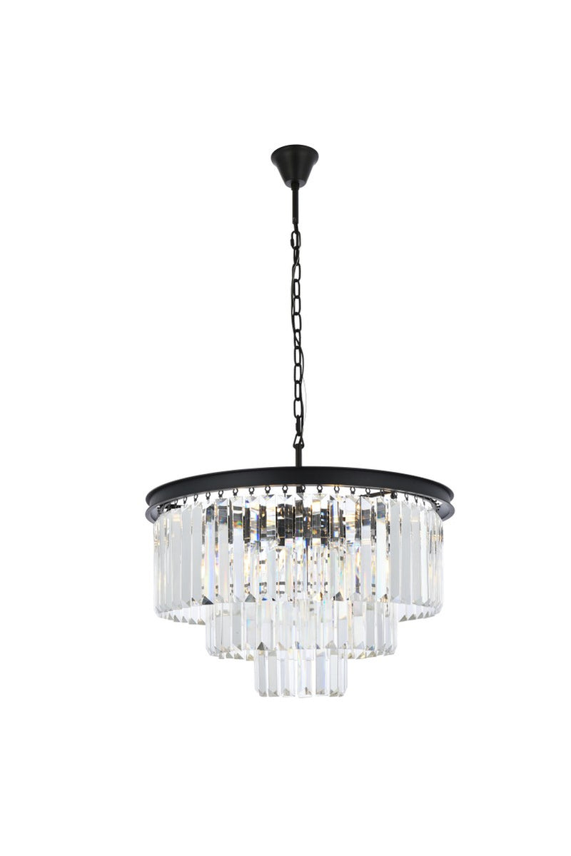 Elegant Lighting 1231D26MB/RC Nine Light Chandelier, Matte Black