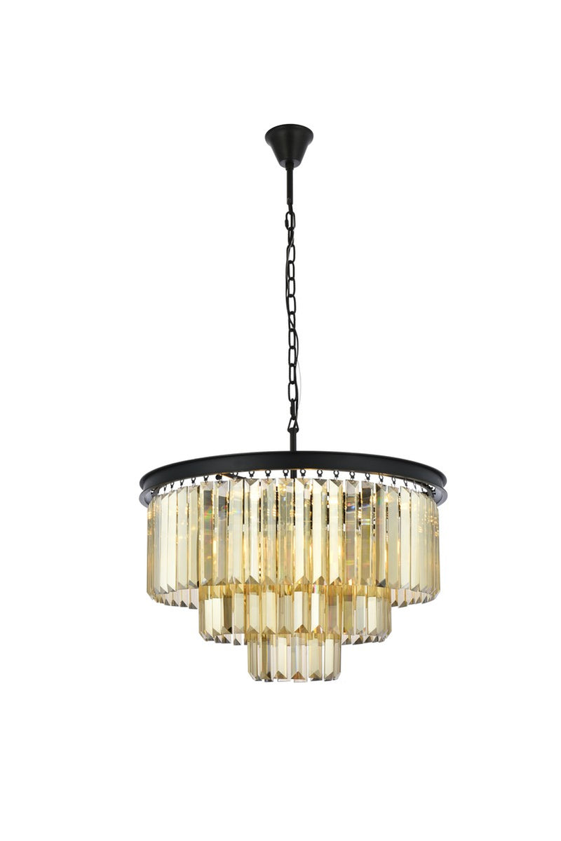 Elegant Lighting 1231D26MB-GT/RC Nine Light Chandelier, Matte Black
