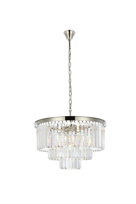 Elegant Lighting 1231D26PN/RC Nine Light Chandelier, Polished Nickel