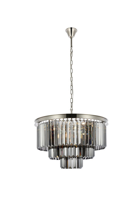 Elegant Lighting 1231D26PN-SS/RC Nine Light Chandelier, Polished Nickel
