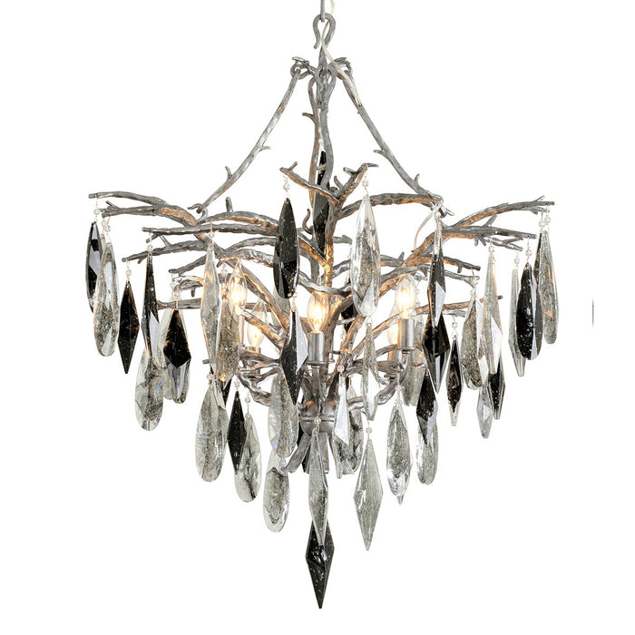 Corbett Lighting 306-06 Six Light Chandelier, Blackened Silver Leaf