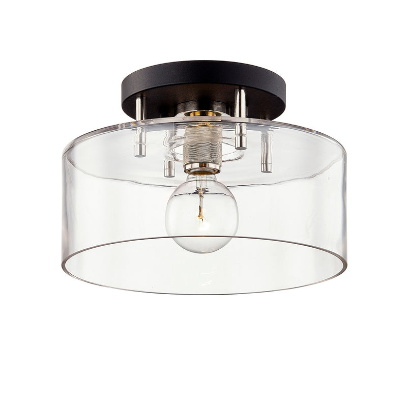 Troy Lighting C7551-TBK/PN One Light Semi-Flush Mount, Textured Black & Polish Nickel