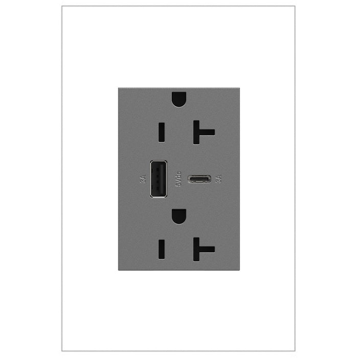 Legrand ARTRUSB206ACM4 Tamper-Resistant Ultra-Fast USB Type-A/C Outlet, Magnesium