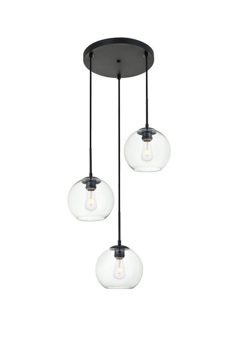 Elegant Lighting LD2208BK Three Light Pendant, Black