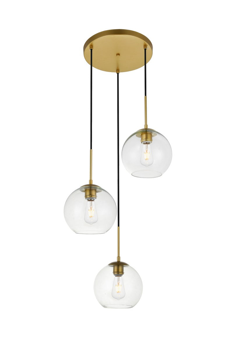 Elegant Lighting LD2208BR Three Light Pendant, Brass