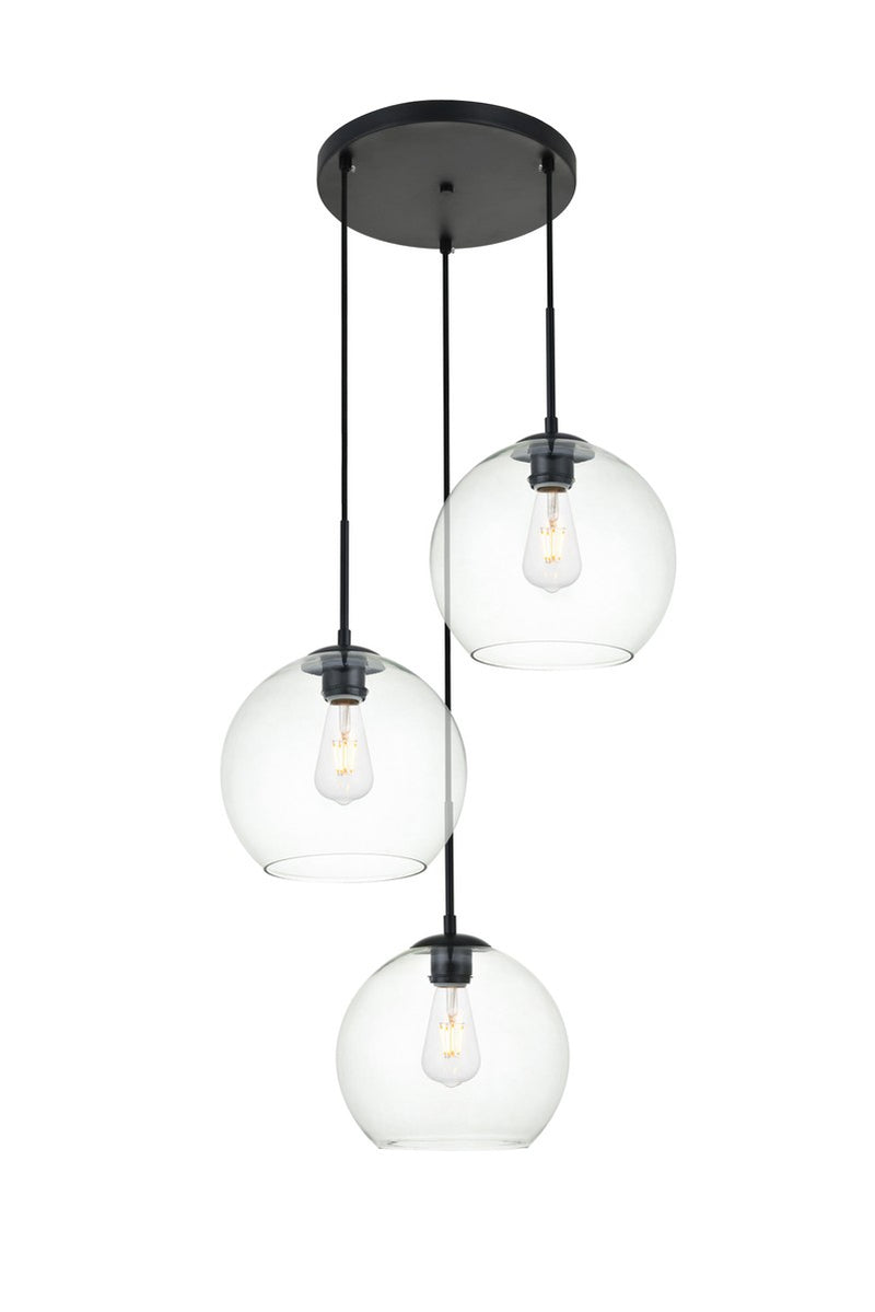 Elegant Lighting LD2214BK Three Light Pendant, Black