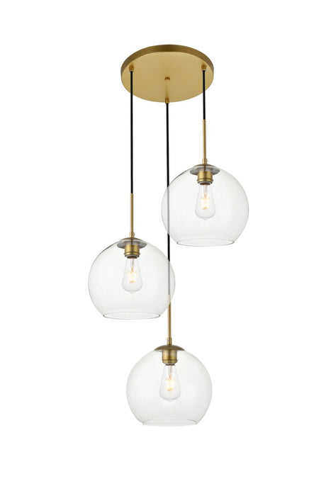 Elegant Lighting LD2214BR Three Light Pendant, Brass