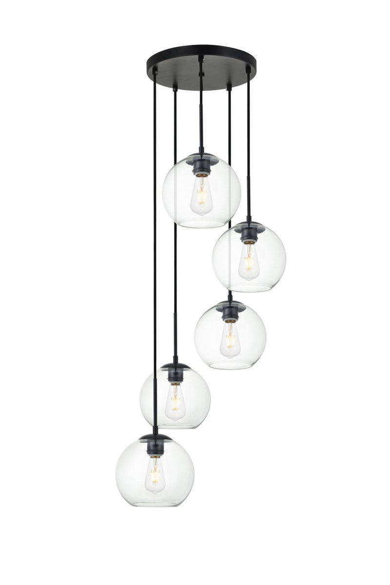 Elegant Lighting LD2226BK Five Light Pendant, Black