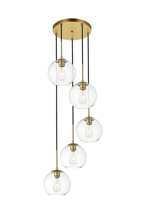 Elegant Lighting LD2226BR Five Light Pendant, Brass