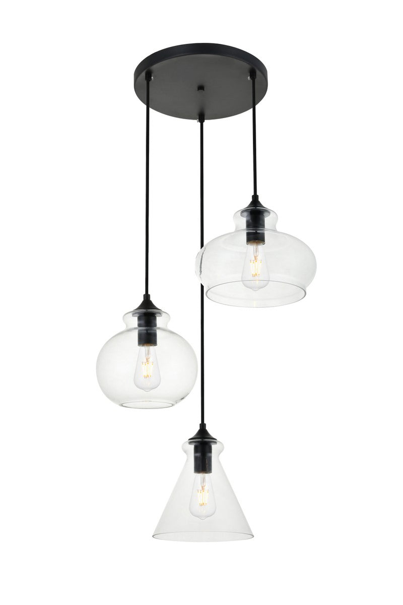 Elegant Lighting LD2247BK Three Light Pendant, Black