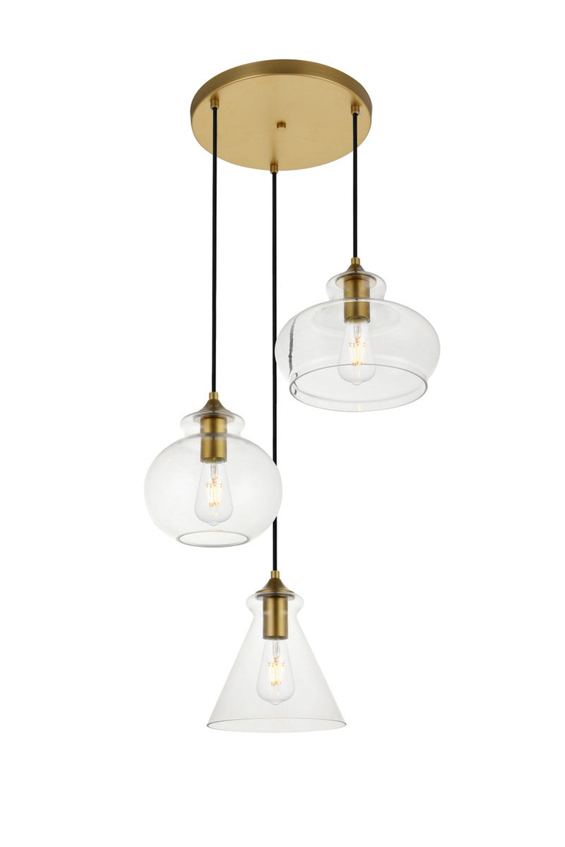 Elegant Lighting LD2247BR Three Light Pendant, Brass