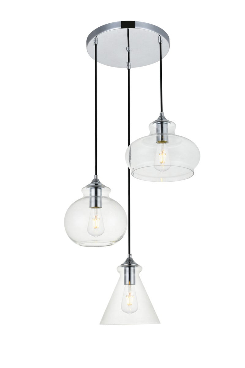 Elegant Lighting LD2247C Three Light Pendant, Chrome