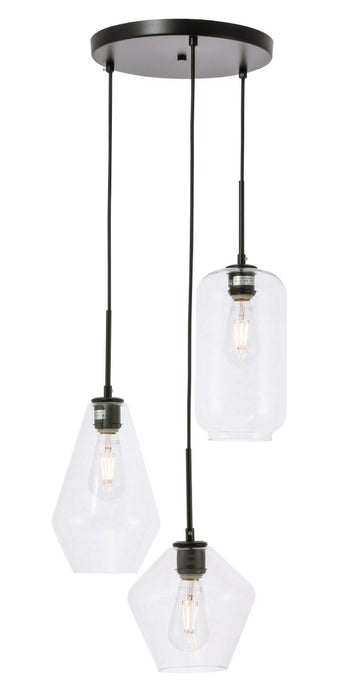Elegant Lighting LD2268BK Three Light Pendant, Black