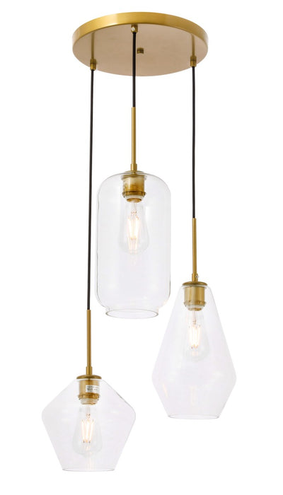 Elegant Lighting LD2268BR Three Light Pendant, Brass