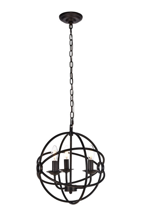 Elegant Lighting LD4006D14DB Three Light Pendant, Dark Brown