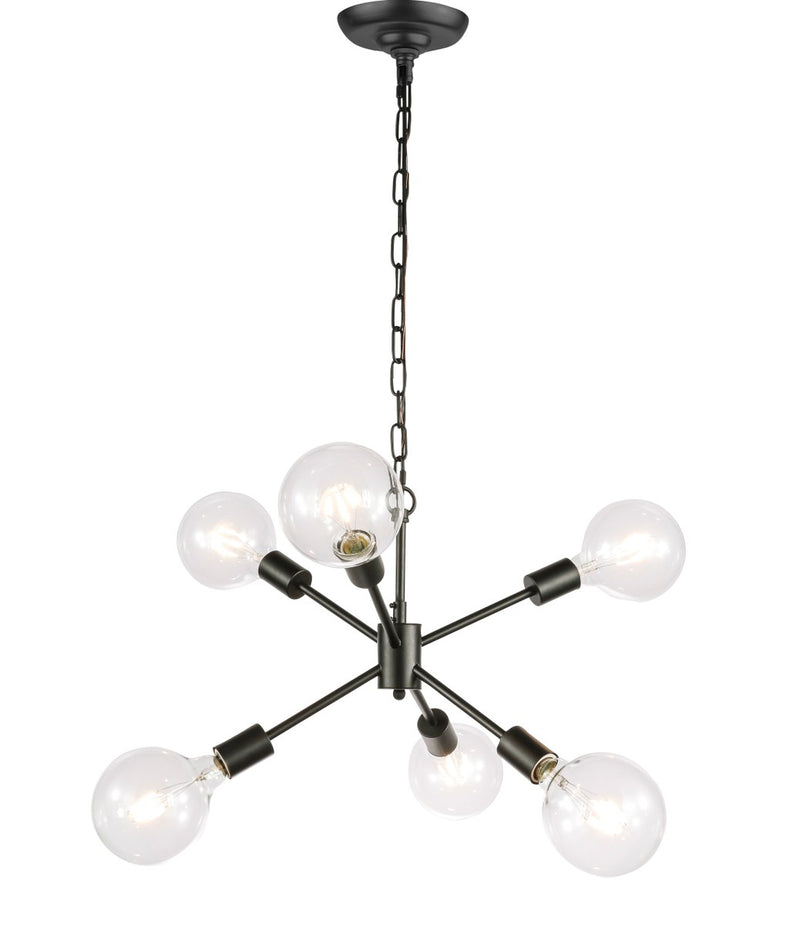 Elegant Lighting LD5033D16BK Six Light Pendant, Black