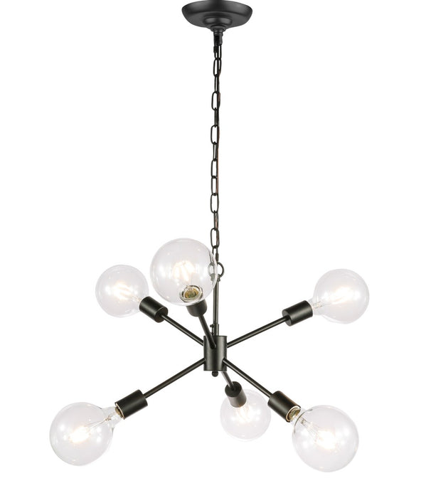 Elegant Lighting LD5033D16BK Six Light Pendant, Black