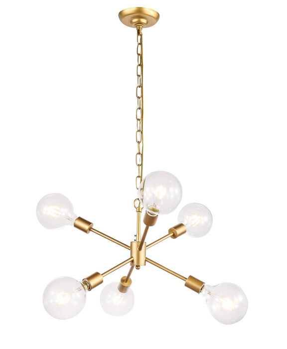 Elegant Lighting LD5034D16BR Six Light Pendant, Brass