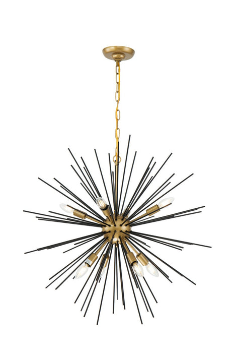 Elegant Lighting LD5038D30BK Eight Light Pendant, brass