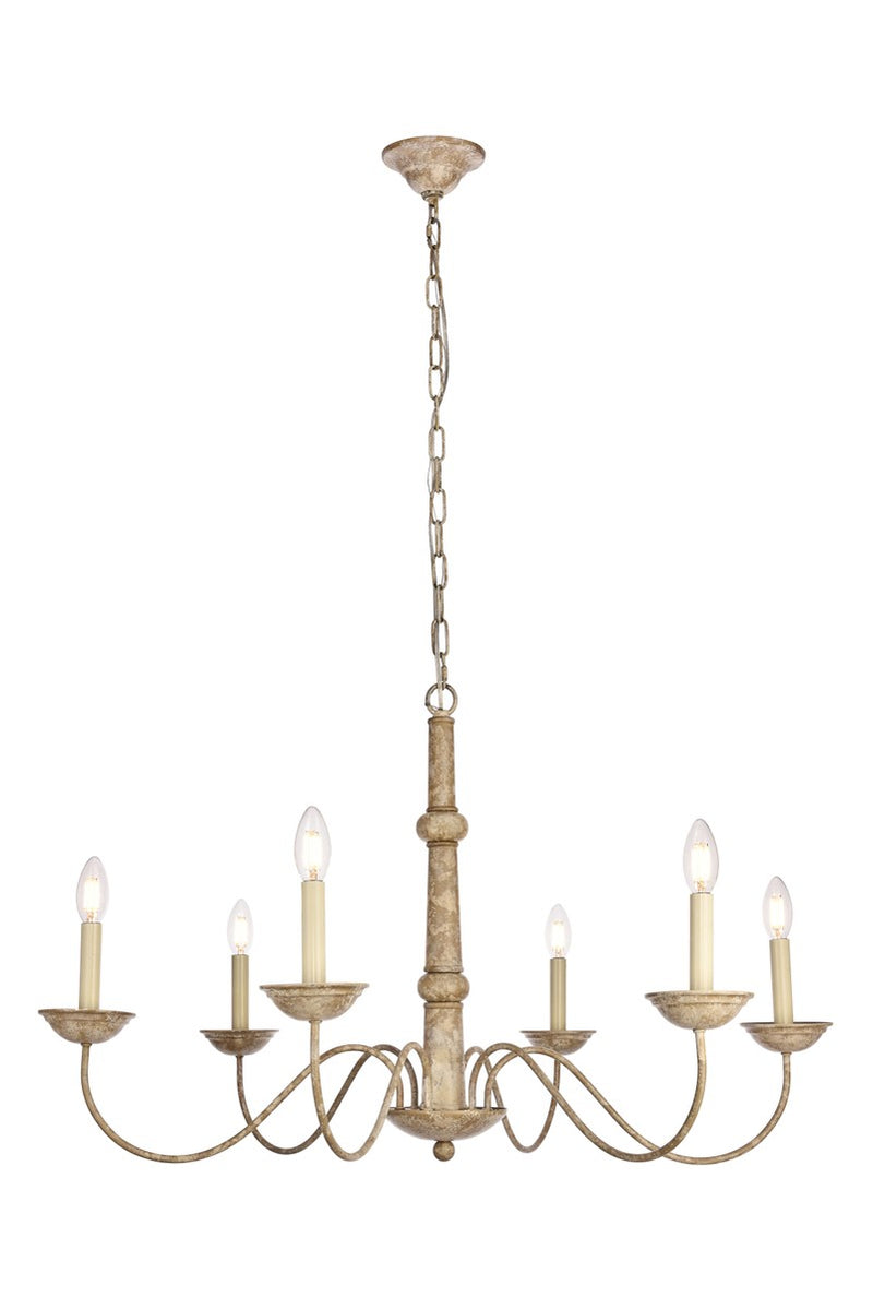 Elegant Lighting LD6007D35WD Six Light Chandelier, Weathered Dove