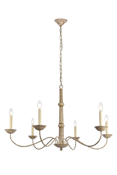 Elegant Lighting LD6007D40WD Six Light Chandelier, Weathered Dove