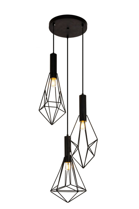 Elegant Lighting LDPD2108 Three Light Pendant, Black
