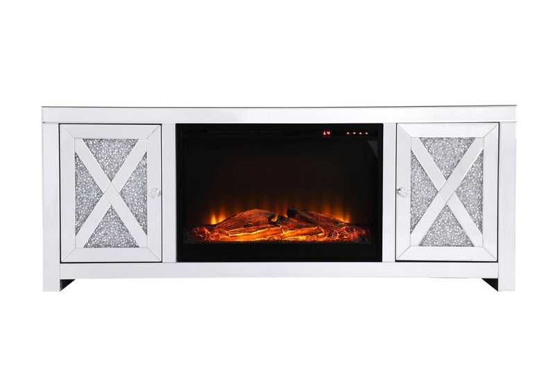 Elegant Lighting MF9903-F1 TV Stand With Log Insert Fireplace, Clear